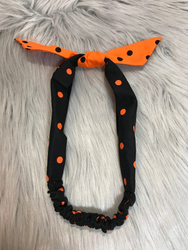 Black Dots with Orange Dots Top Tie Cotton Headband with Elastic Back and Removable Bow - Image 3