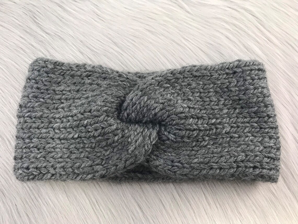 Smoke Chunky Turban Twist Headband ⋆ Villanova Knitworks